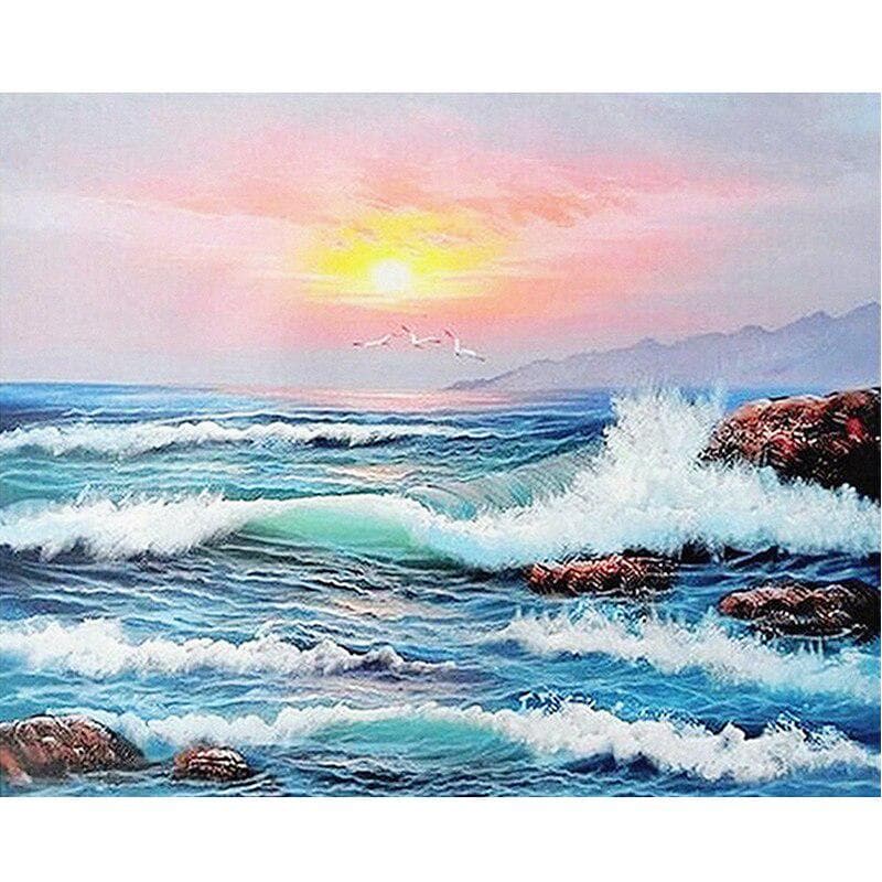 5D Diamond Embroidery Bright Rhinestones Sunset Surf Diamond Painting Embroidery Handicrafts Diamond 20X30CM