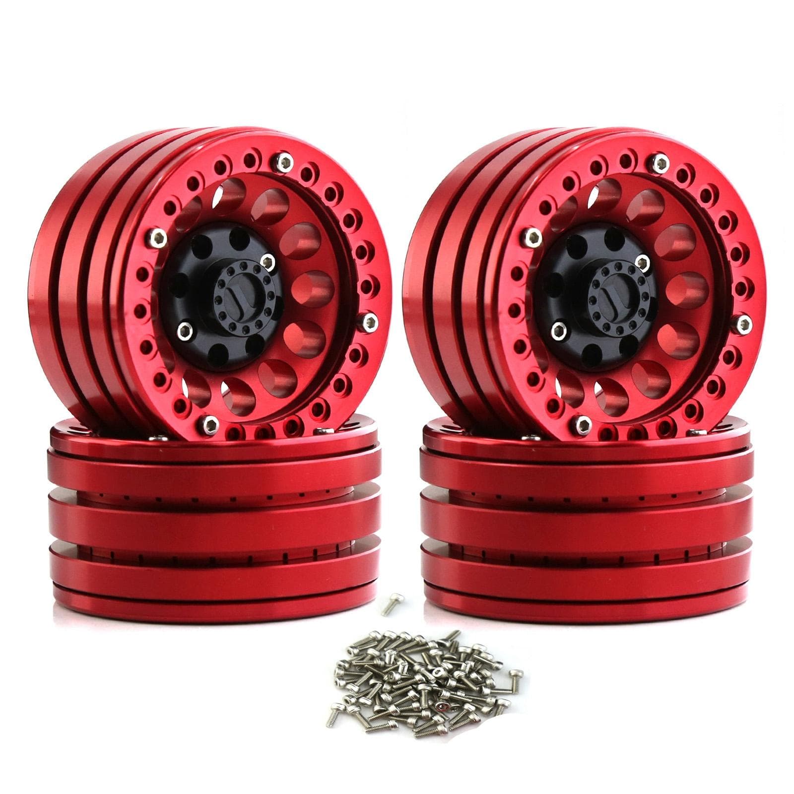 4pcs Aluminum Alloy Wheel Rim Beadlock 1.9in Wheel Rims Hub Replacement for Axial Scx10 Rr10 Wraith red