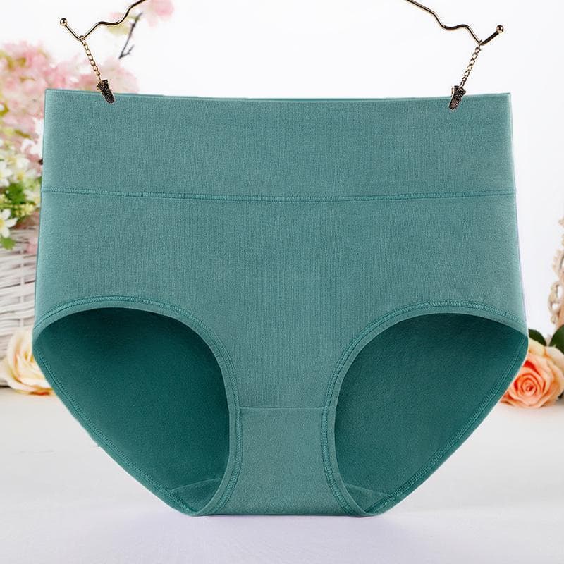 Comfortable and minimalistic Plus Size Cotton Underwear for Women with High Waist and Abdominal Contraction 200kg Mom Fat XXXXL dark green
