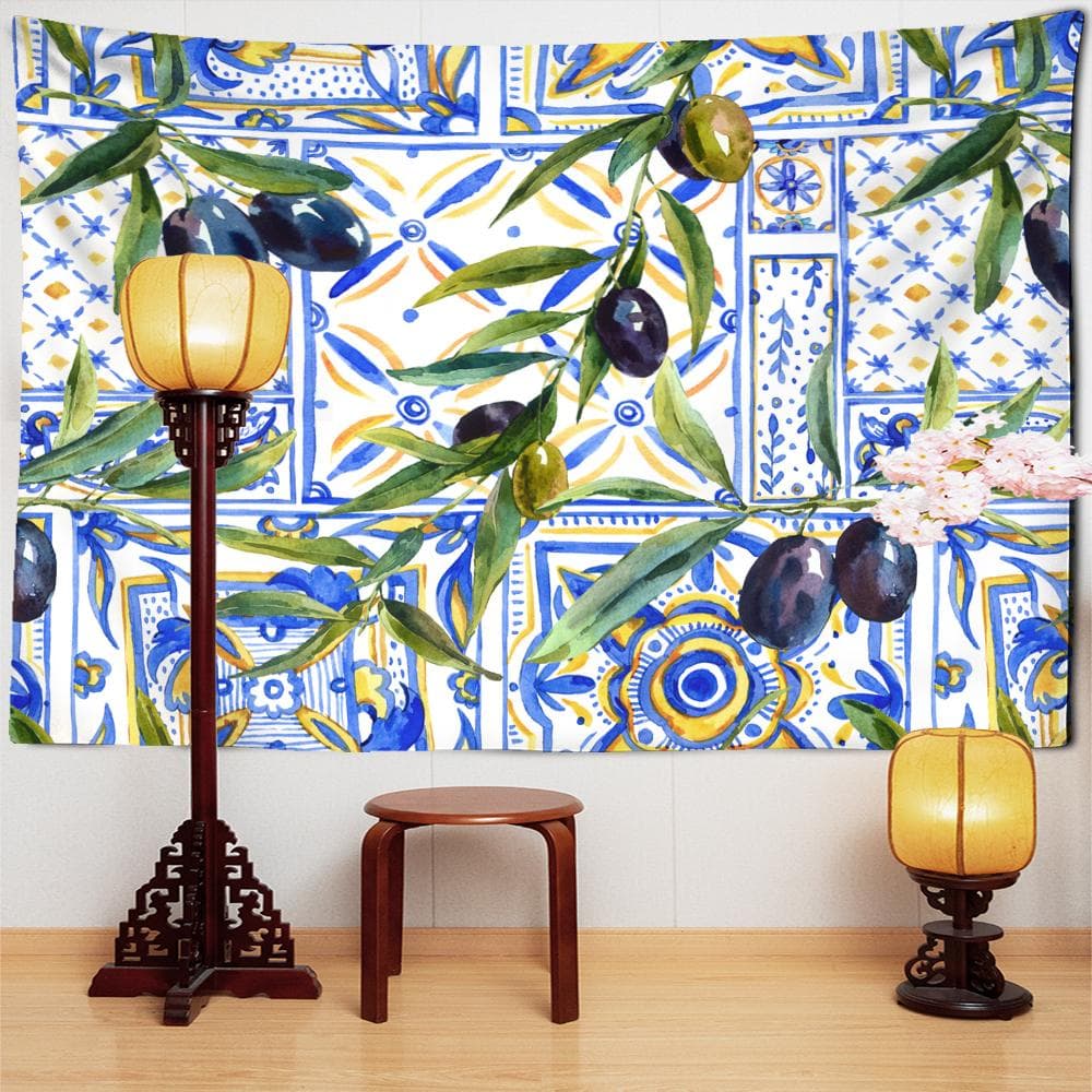 Olive Branch Watercolor Painting Tapestry Wall Hanging Colorful Minimalist Aesthetics Room Art Home Decor 95x70cm