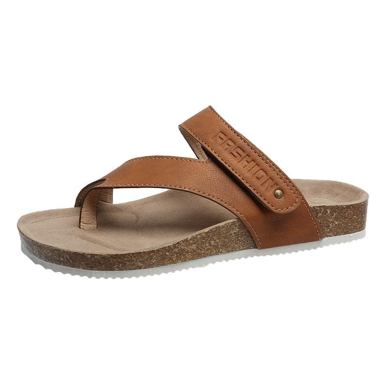 Ladies Set-toe Platform Beach Shoes Cork Open Toe Flat Slippers Anti-Slip Cool Flip Flops Casual Sandals Beach Flats Slippers 35