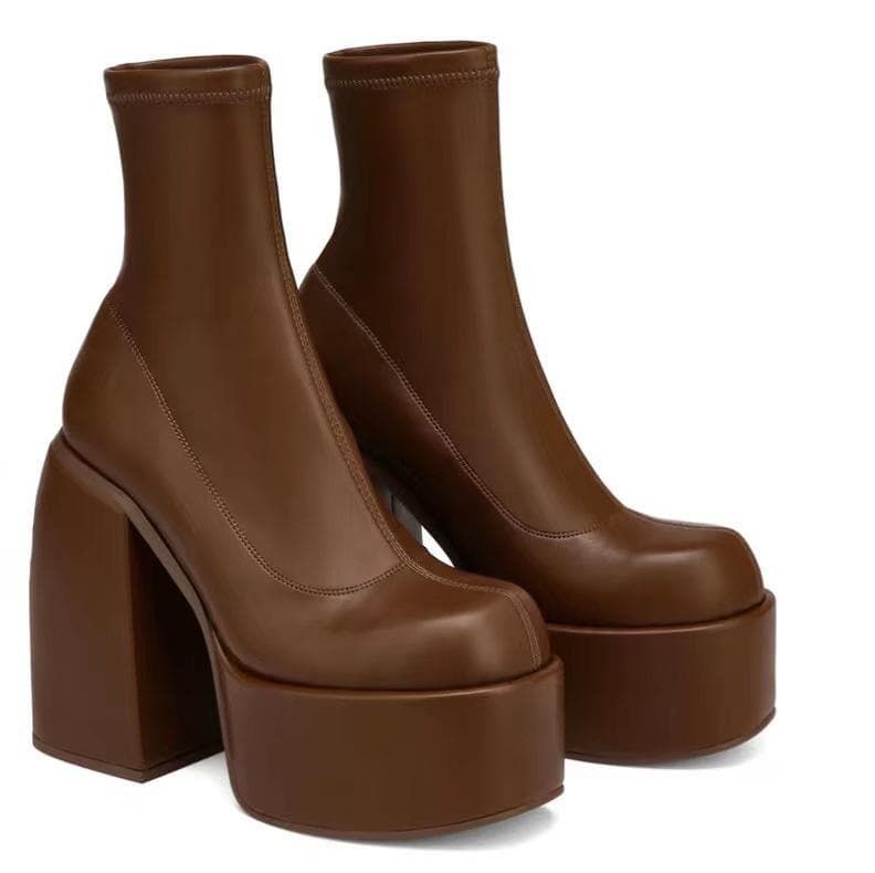 Fashion Ankle Boots Women Fashion High Platform Shaped High Heel Boots Chunky Heels Zipper Designer Shoes 44 Platform Shoes Women Shoes 38 brown