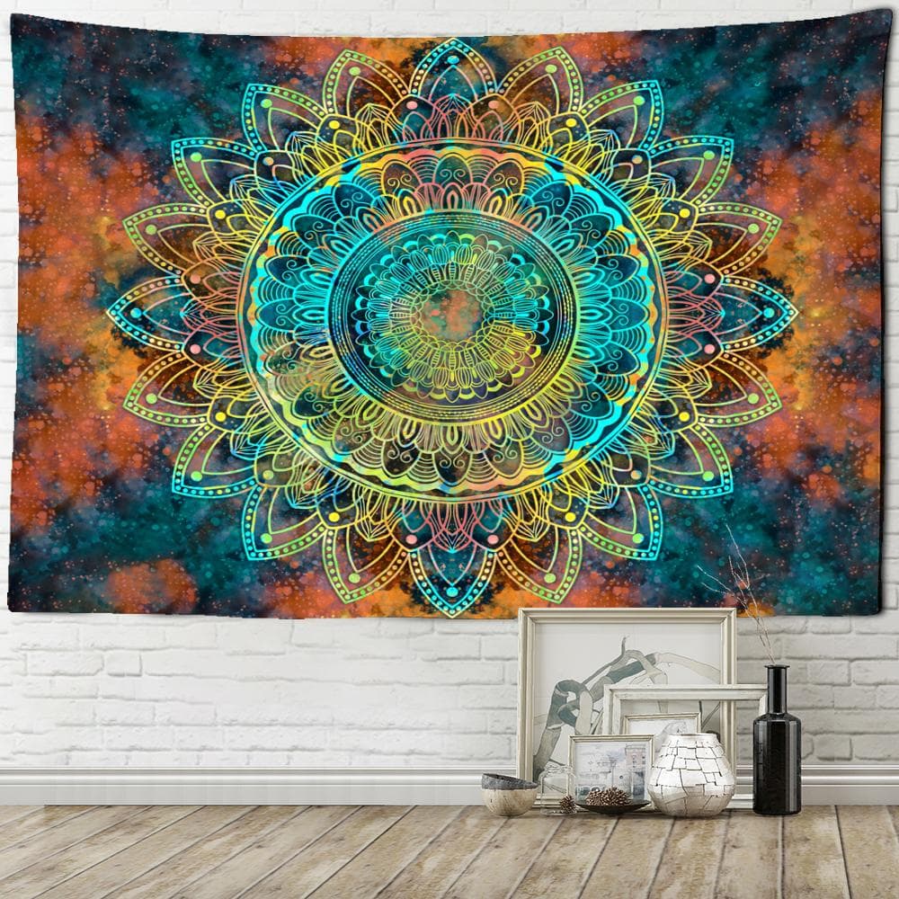 Colorful Starry Sky Mandala Tapestry Wall Hanging Bohemian Style Psychedelic Witchcraft Art Home Decor 95x70cm