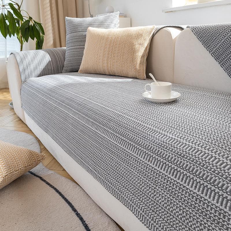 Cotton Coarse Cloth Non-slip Sofa Slipcover Modern Corner Cover Sofa Covers Living Room Stripe Sofa Towel Solid Wood Couch Cover 70x70cm 1pcs