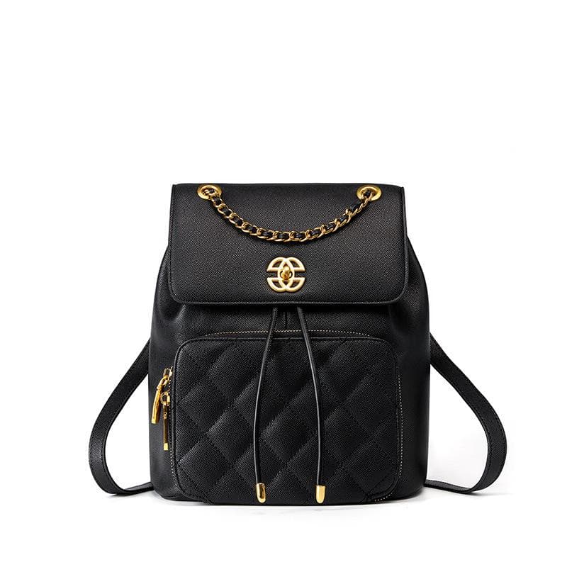 Backpack Women Small Fragrance Chain Schoolbag Texture Commuting Travel Travel Bag Small Backpack black