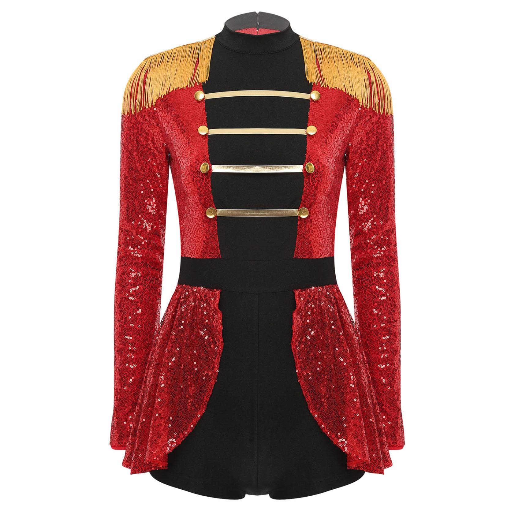 Womens Halloween Ringmaster Bodysuit Dress Sequin Jumpsuit Circus Cosplay Costumes red