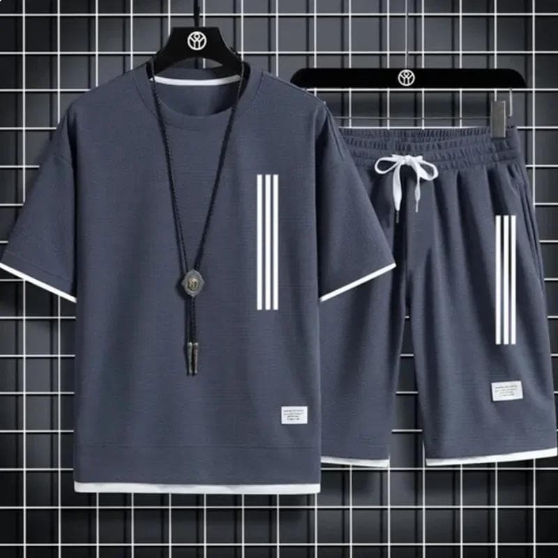 Adida New Man Tracksuits 2 Piece Short Sleeve Suits Printing T-shirt +sweatpants Sets Sutdent Casual Summer Sport Clothes L