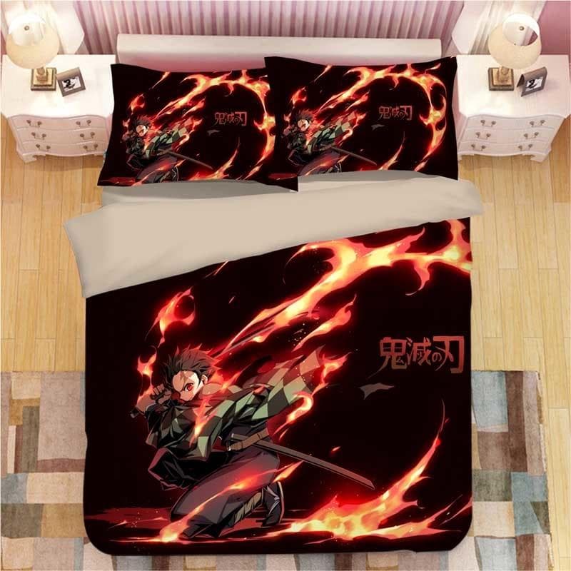 Demon Slayer Bedding Sets Cartoon Comforter Bed Linen Boys Kids Single Double Size Soft Bedclothes Home Decor Anime Duvet Covers Eu Twin 135x200cm