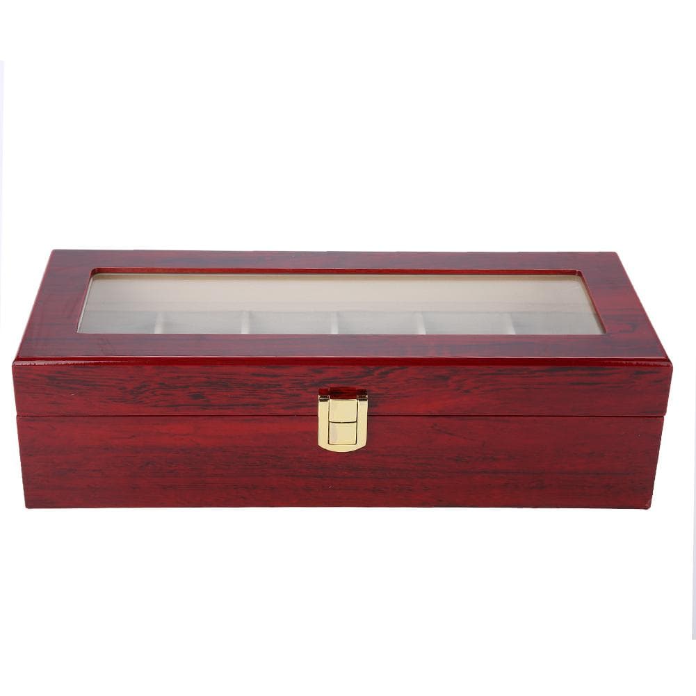 6 Slots Wooden Watch Storage Case Display Box Holder Organizer