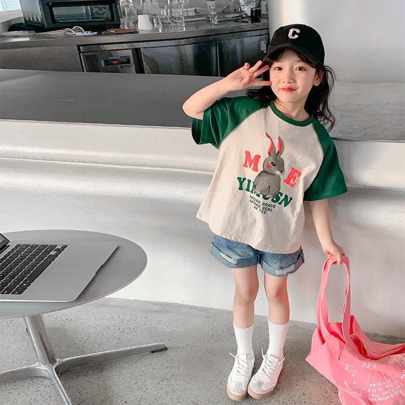 Girls Short-sleeved T-shirt Summer Style Loose Children's Clothing Baby Summer Half-sleeved Children's Summer Top 140cm green