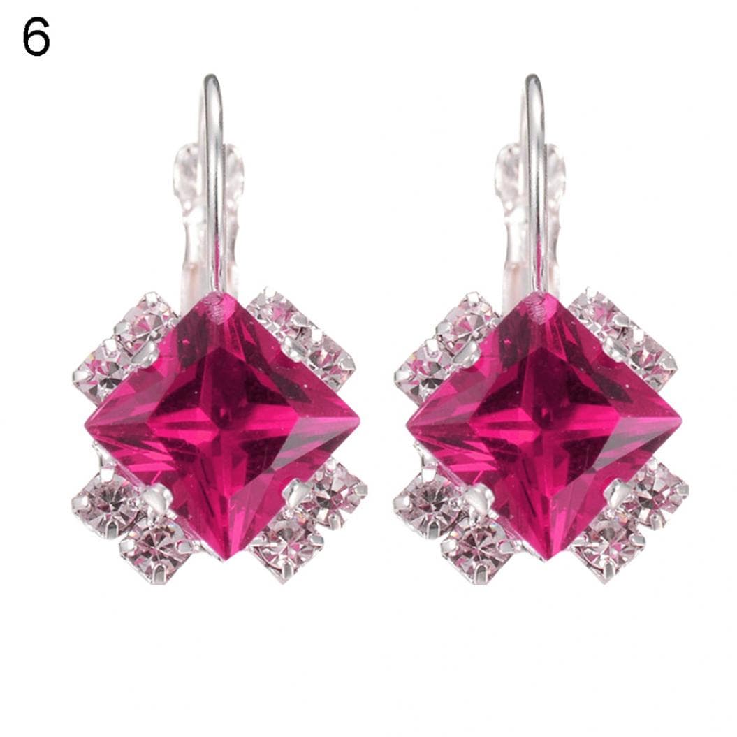Fashion Women Shiny Rhinestone Leverback Earrings Wedding Engagement Jewelry pink