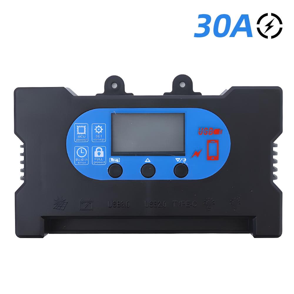 40A Solar Charge Controller 12V/24V Solar Panel Intelligent Regulator with Dual USB / Type-C Ports 30A black