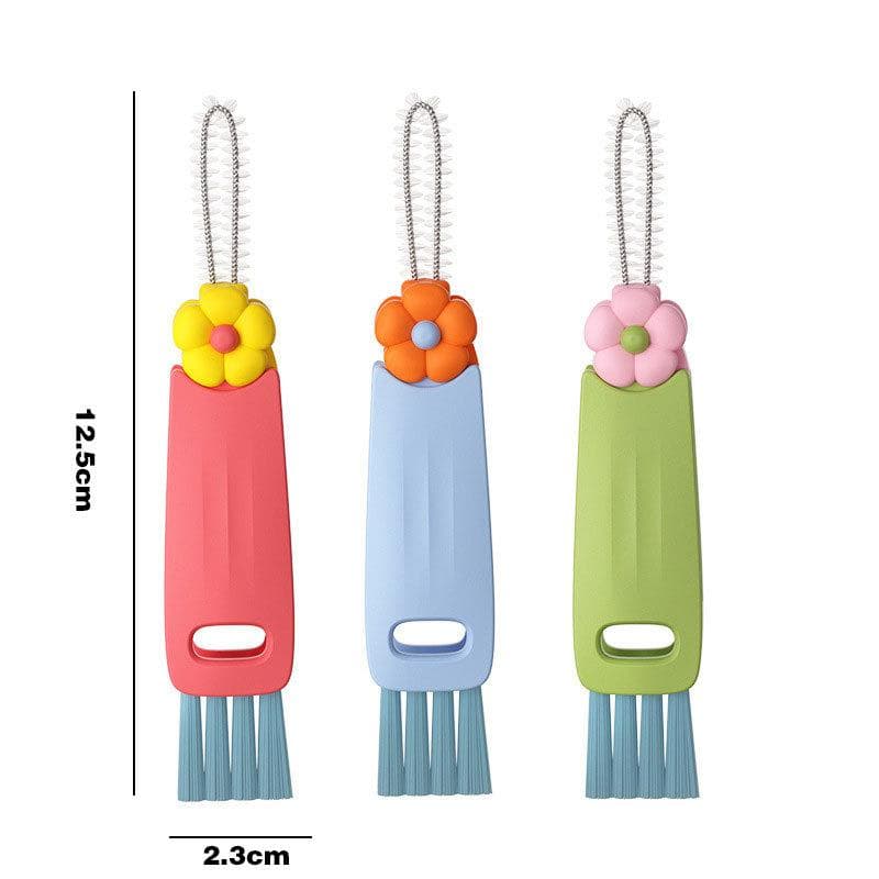 3 in 1 Cup Lid Cleaning Brush - Portable Crevice Cleaning Brush for Bottle lid Gap - 3 PC Cute Flower Multi Functional Cleaner
