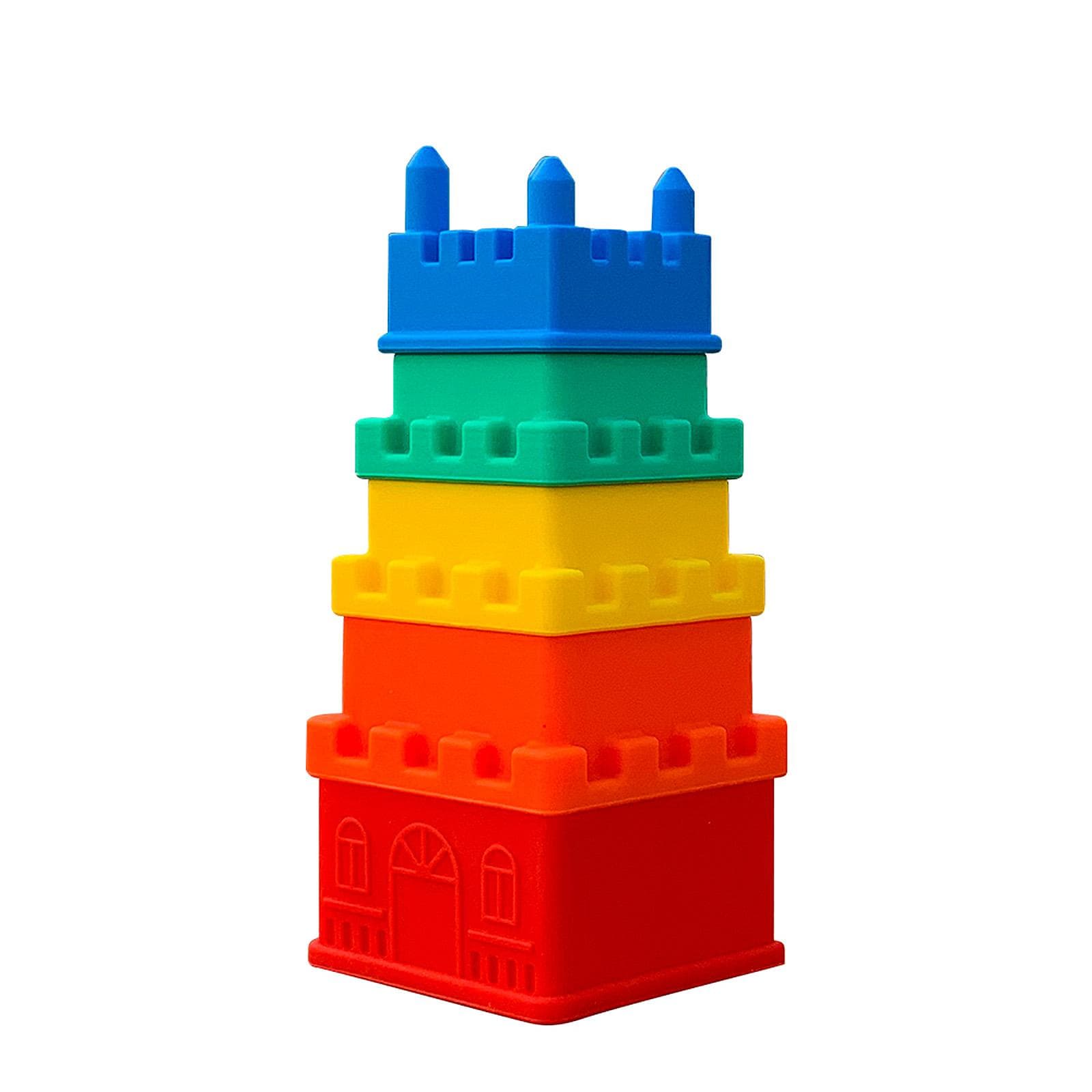 5pcs Silicone Stacking Toys for Toddlers Soft Building Blocks for Teethers Stacking Tower multicolour