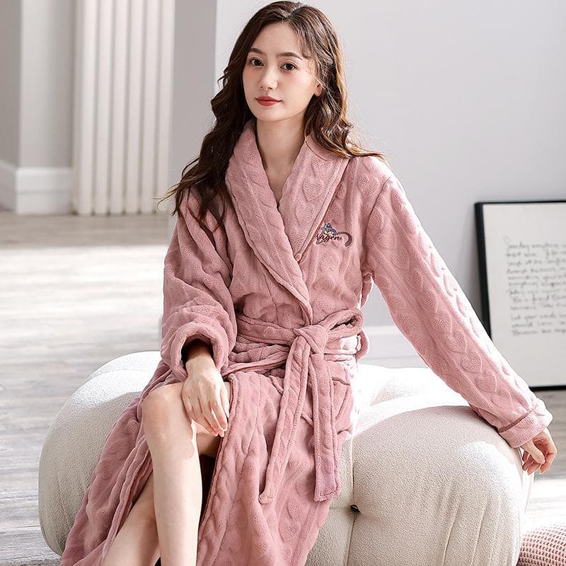 Winter Robe Coral Fleece Nightgown Women's Warm Sleepwear Thickened Long Bathrobe Flannel Loose Casual Home Clothing Nightwear XL