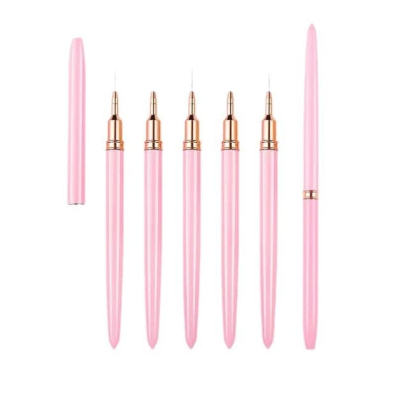 5Pcs/set Nail Art Liner Brushes Set Elongated Striping Drawing Professional pink