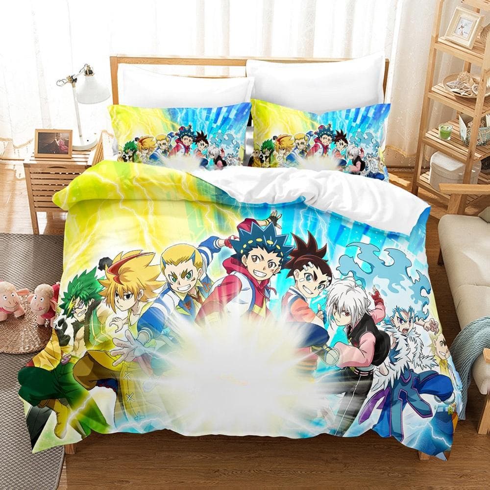 3D Print Anime Beyblade Bedding Set Duvet Cover Comforter Bed Set Quilt Cover Pillowcase King Queen Twin Size Boys Girls Adults EU Twin 135x200cm