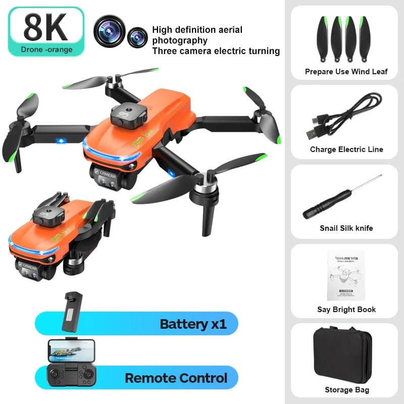 New S118 Brushless Mini Drone HD ESC Three Camera Motor Optical Flow Hovering Obstacle Avoidance Wind Resistant Quadcopter Toy Gift 1 battery orange