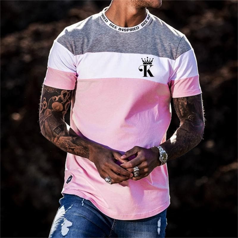 T-shirt For Men Letter King O-neck Men' Top Daily Casual Clothing Vintage Sportswear Loose Oversized Clothes Trend Short Sleeves L