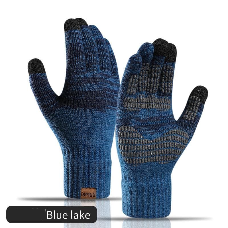 Winter Gloves for Men Knitted Large Size Warm Gloves Cycling Male Office Fleece Non-slip Touch Screen Acrylic Soft Thick Gloves lake blue