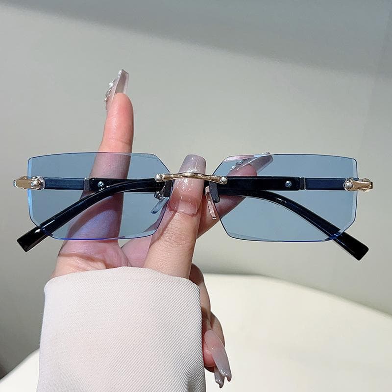 Fashion Luxury Unisex Rectangle Rimless Gradient Sunglasses UV400 Vintage Eyewear Women Retro Shades 1PC