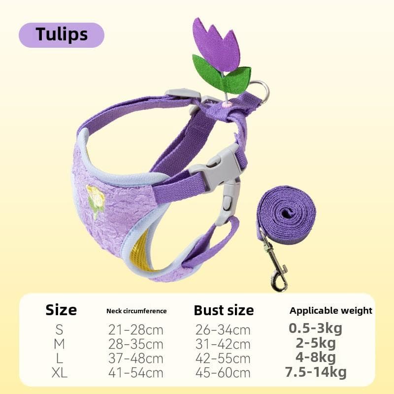 Cat Out Colorful Flowers Rocking Music Chest Strap Dog Vest Leash Pet Walking Cat Rope Anti-break Free S