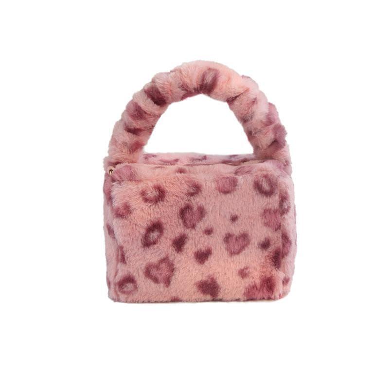 High-end Plush Bag, A Pink Leopard Print Fur Handbag, A Cute and Fashionable Hand-held Crossbody Bag for Women