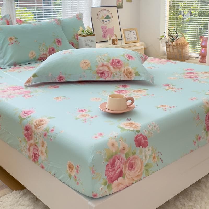 100%Cotton Bed Sheets Flower Printed Fitted Sheets For Bed Sábanas Para Camaqueen/King Bed Sheet Cotton(Without Pillowcase) Single90x200x25cm1pc