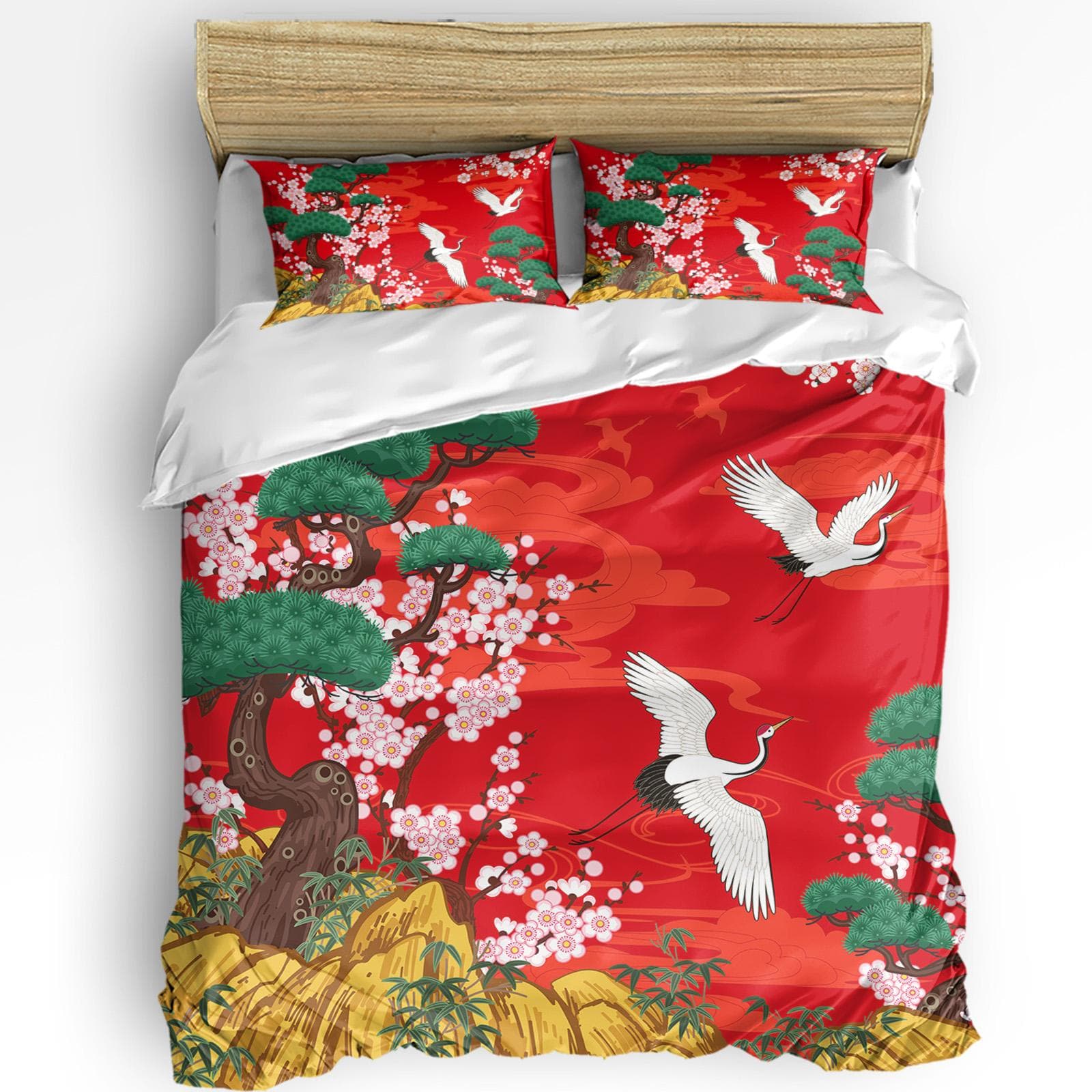 Japanese Style Sakura Cherry Blossom Pink Flower 3pcs Bedding Set For Double Bed Home Textile Duvet Cover Quilt Cover Pillowcase US Queen(228x228cm)