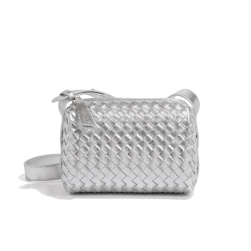 Women's Light Luxury Style Single-shoulder Crossbody Woven Small Square Bag and Silver Pillow Bag