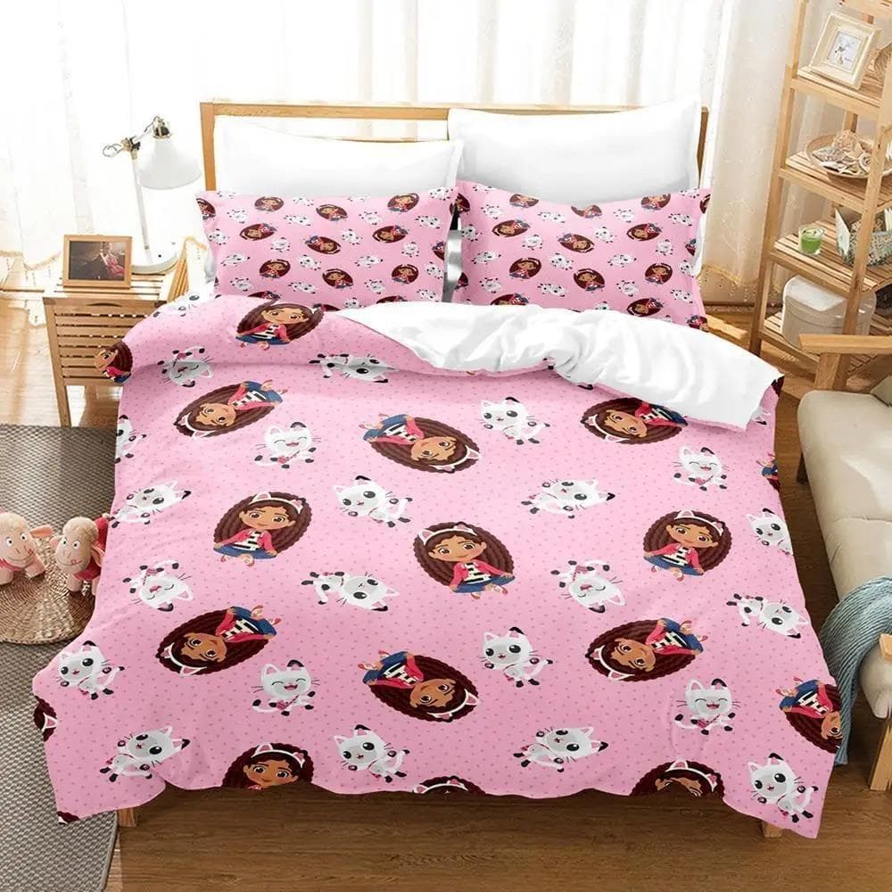 Gabbys Dollhouse Bedding Set Single Twin Full Queen King Size Bed Set Adult Kid Bedroom Duvet cover Sets 3D Anime Bed Sheet Set EU King 240x220cm