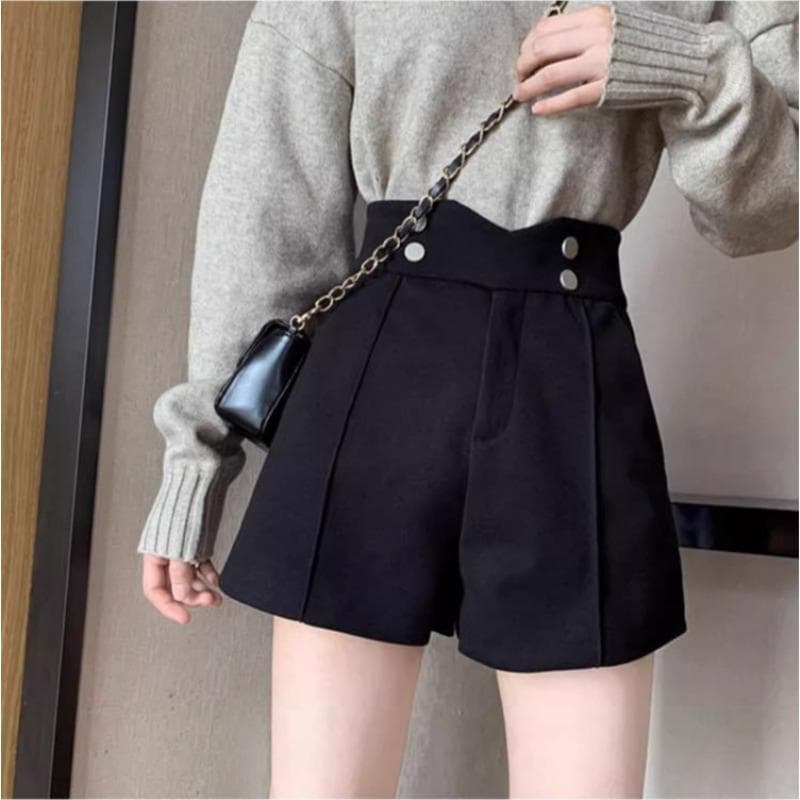 Woolen Shorts for Girls In Autumn and Winter New Korean Style High Waist Slim and Thick Woolen A-line Wide-leg Boot Pants for Women 2XL