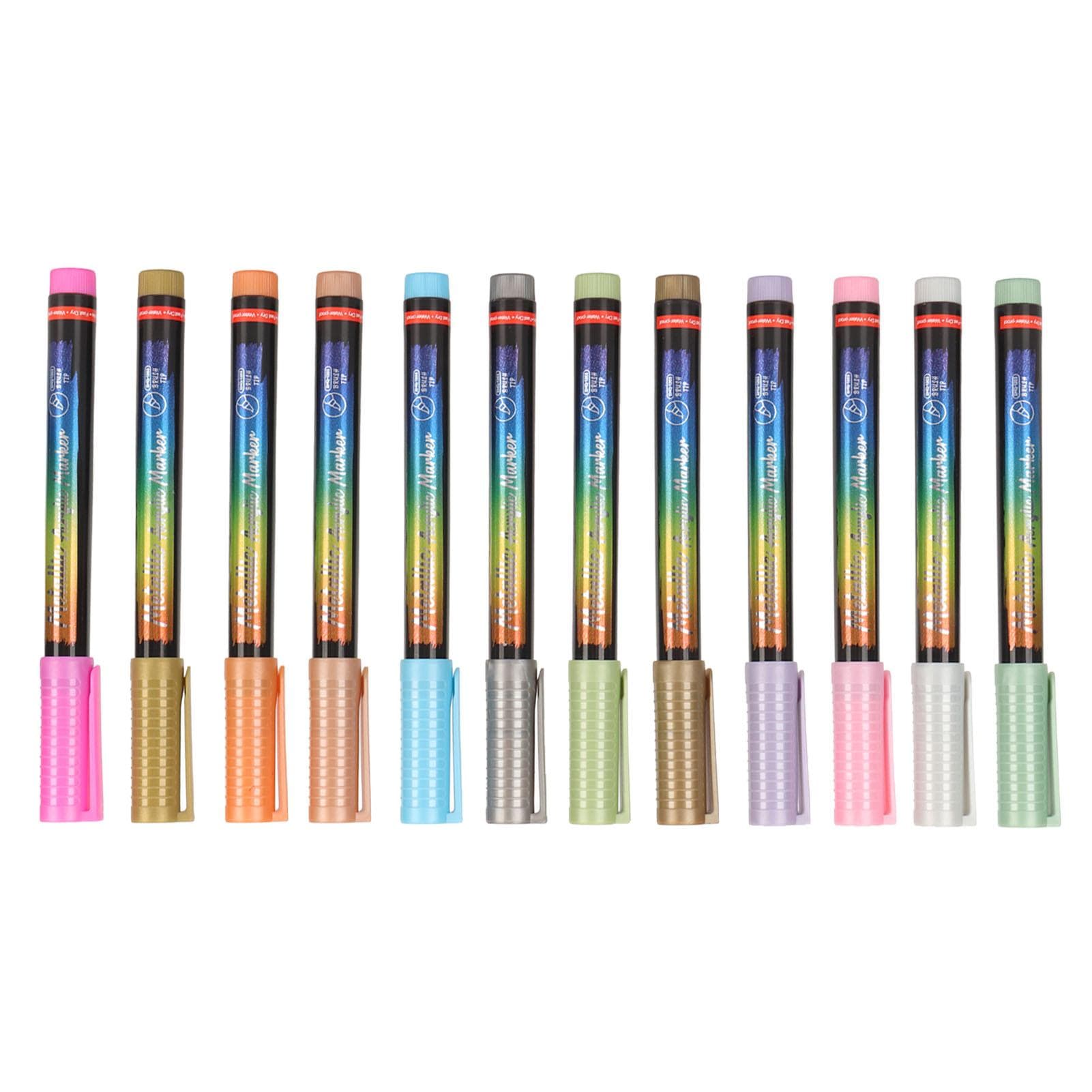 12 Colors Acrylic Paint Pens 0.7mm Fine Tip Acrylic Markers DIY Drawing Paint Markers for Wood