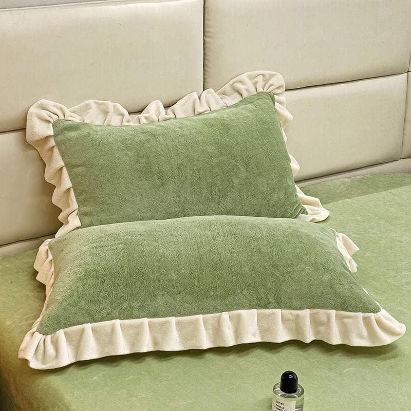 Winter Milk Velvet Pillowcase Thickened Pair Set 48x74 Lace Solid Color Women's Pillowcase 48X74cm-2pcs