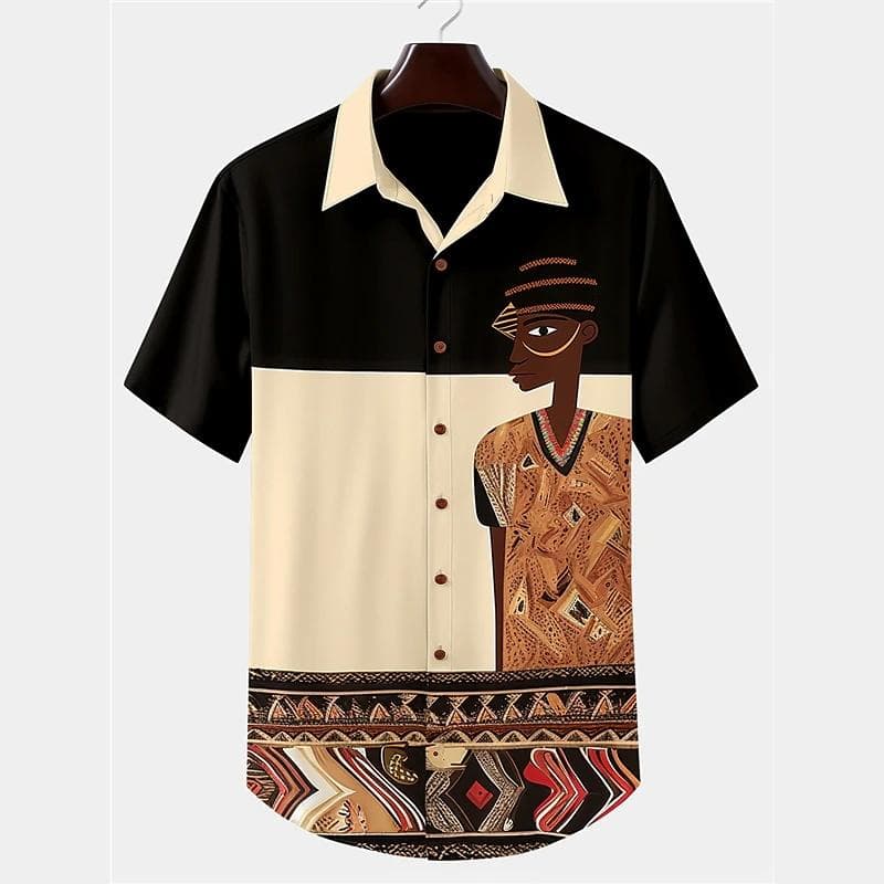 Men's Magic Square Stripes 3D Print Shirt Button Up Shirt Casual Shirt Summer Shirt Short Sleeve Daily Vacation Clothing 3XL brown
