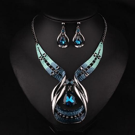 Women Statement Chain Pendant Choker Bib Necklace Earrings Fashion Jewelry Set