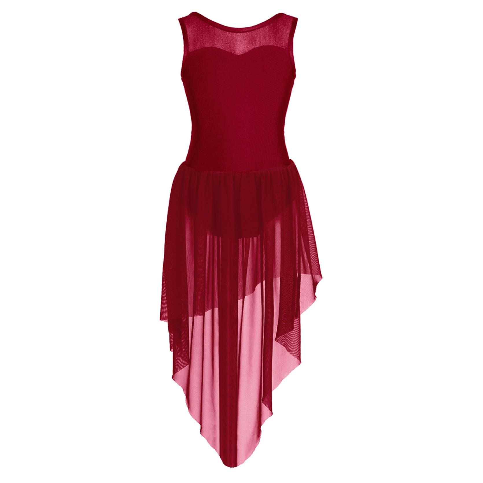 Kids Ballet Tutu Dance Leotard Dress Sleeveless High-low Hem Girls Gymnastics Leotard Stage Costumes 9-10 Years burgundy