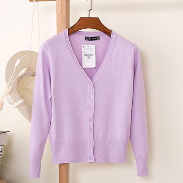 Women Spring and Autumn Casual Long Sleeve Cardigan Knitwear S Violet