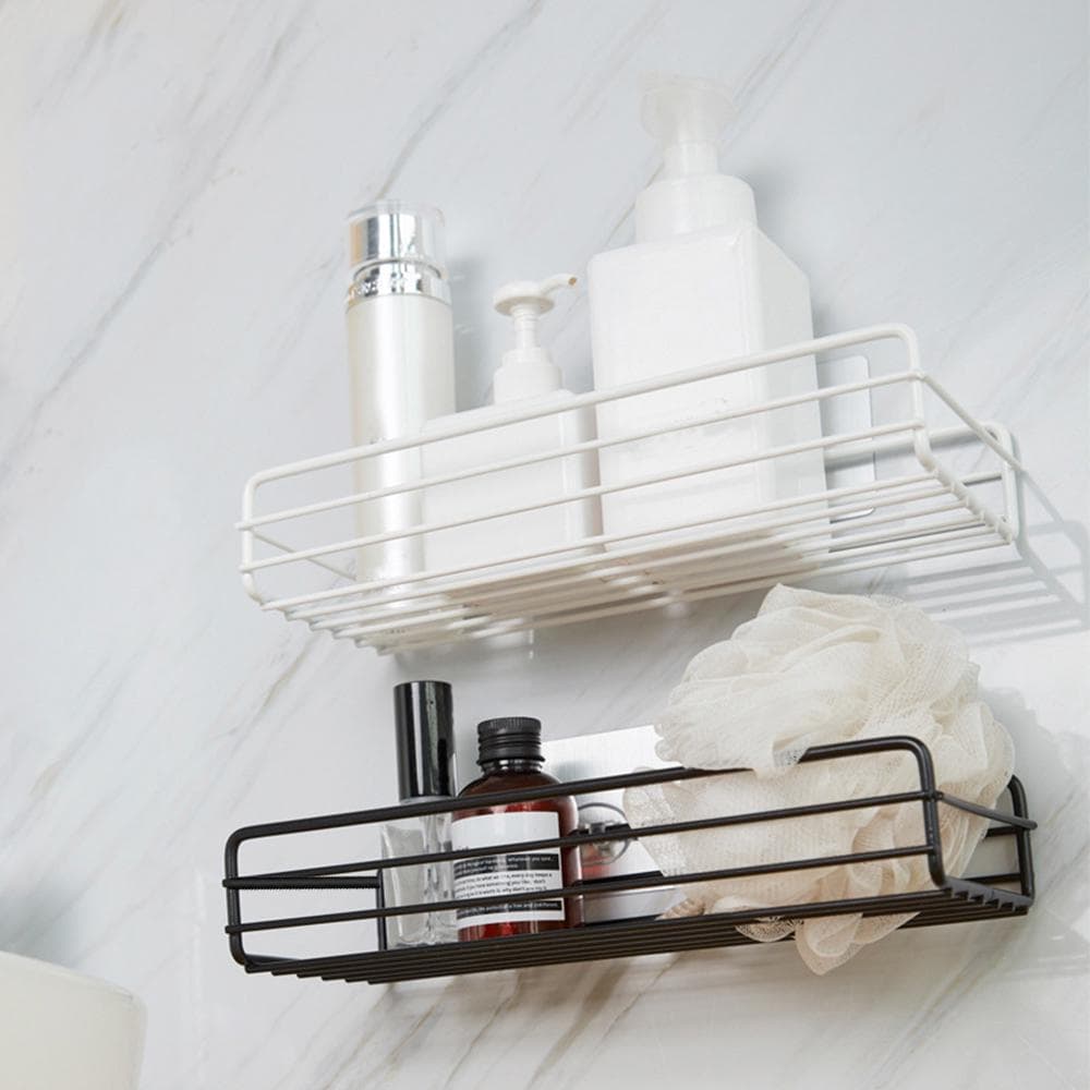 Metal Wire Punch-Free Wall Hanging Mounted Spice Rack Storage Shelf Basket Space Saver with 1