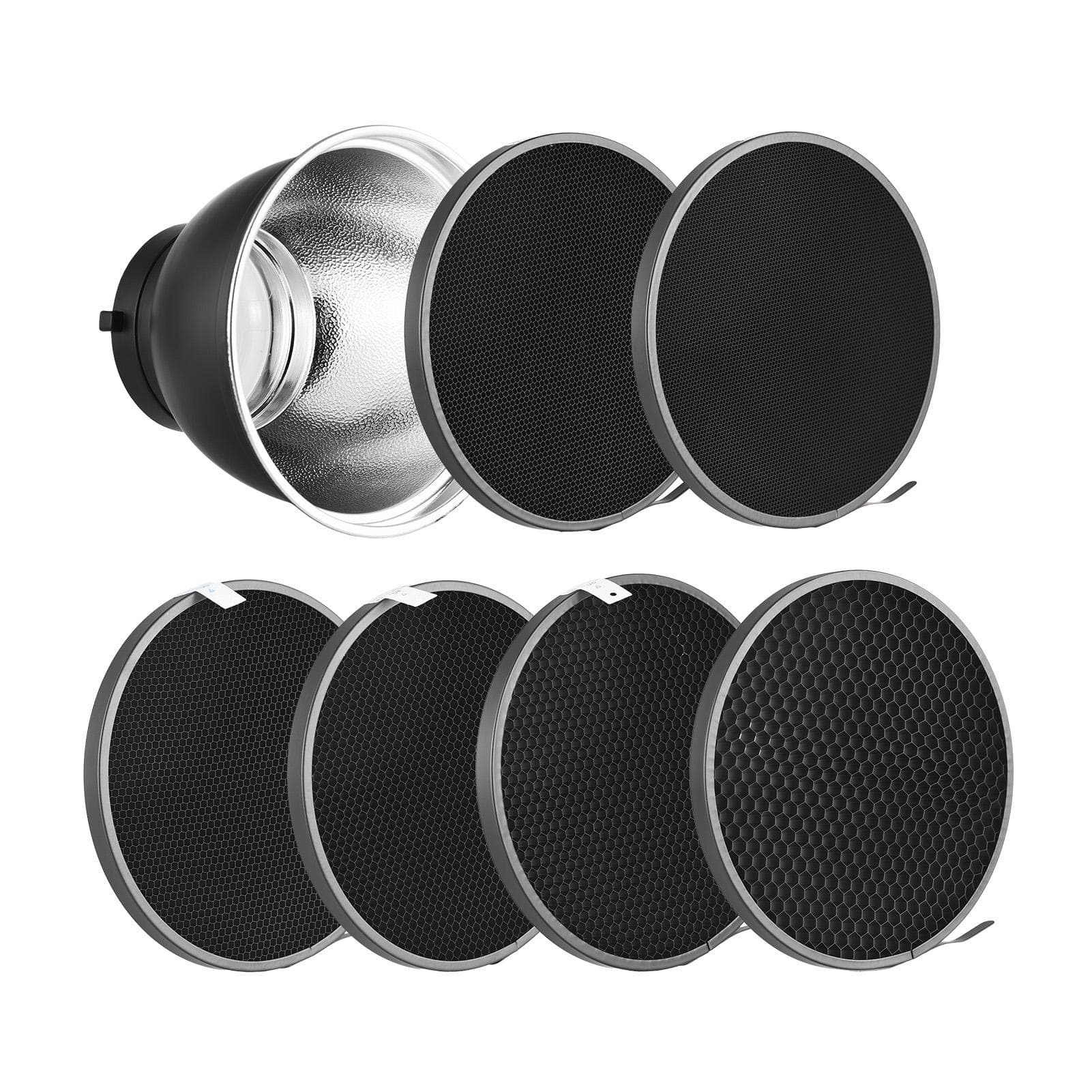 7 Inch Standard Reflector + 6pcs Photography Honeycomb Grid kit 10 degrees /20 degrees /30 degrees /40 degrees /50 degrees /60 degrees Honeycomb black