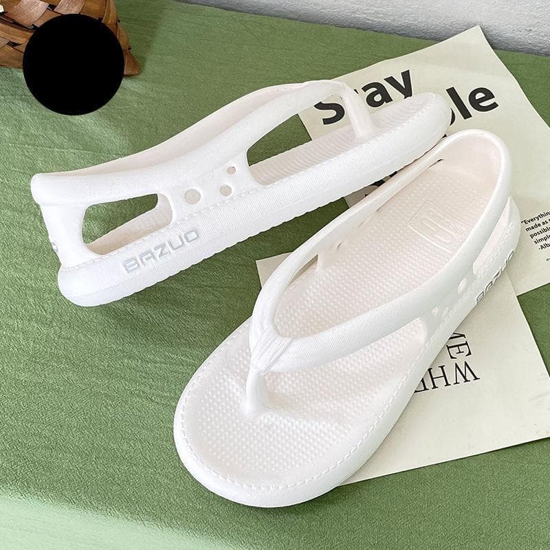 Flip-flops Summer Women's Thick-soled Outdoor Wear Slippers Non-slip Sandals Clip-on Beach Sandals Men's Couple Shoes 37-38 white