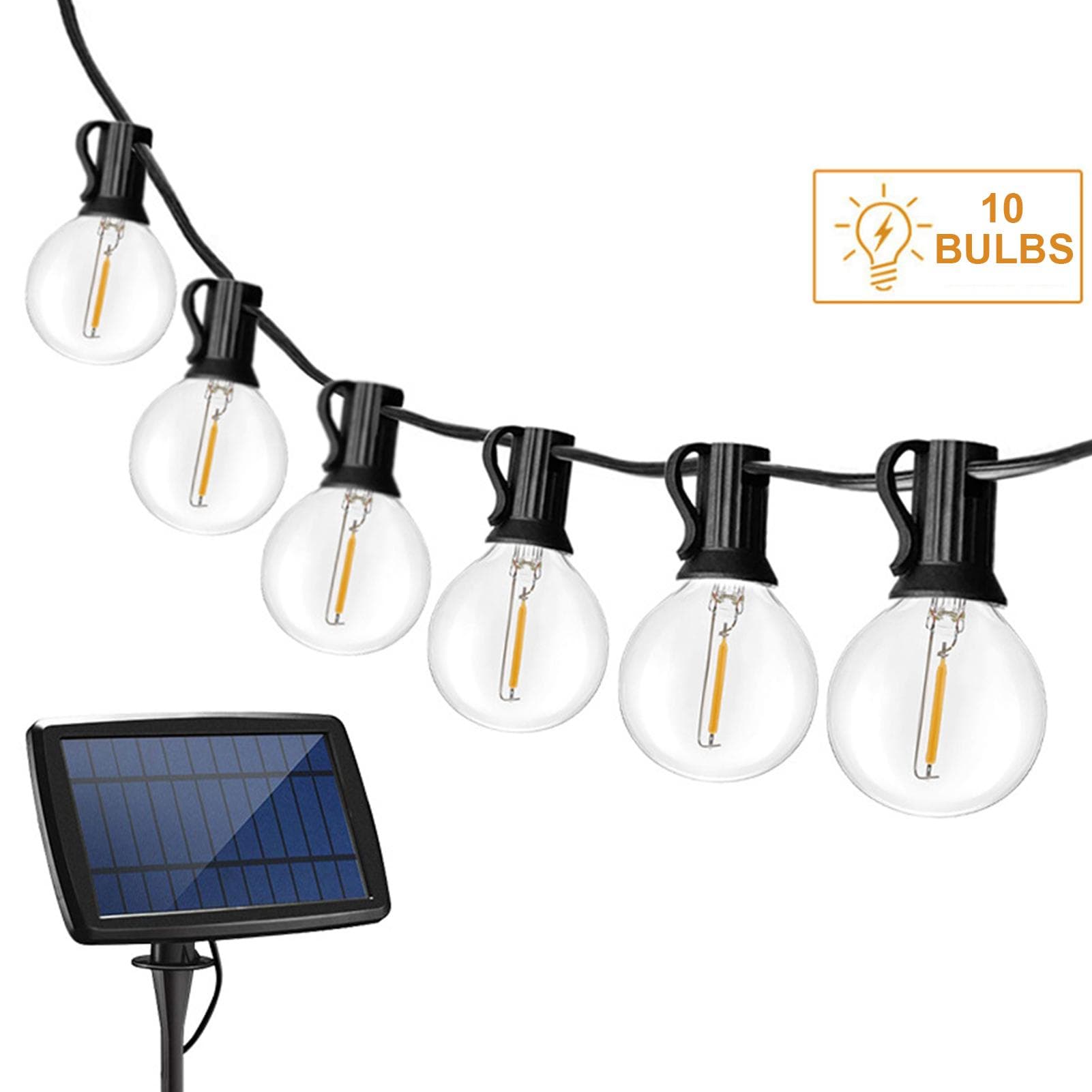 10 LED Solar String Lights Warm White Weatherproof Hanging Bulbs Garden Patio Light Backyard 10 Bulbs