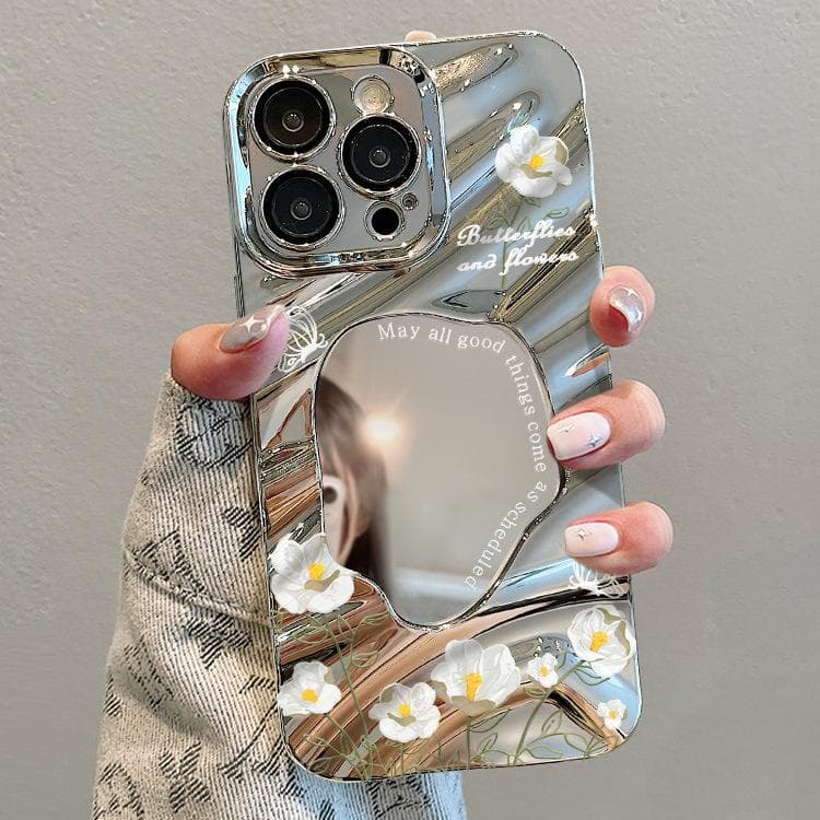 Line Butterfly Bouquet Chain Suitable for Apple 15 Mobile Phone Case Iphone14 Electroplated Silver Wavy Fold Mirror 13 iPhone SE (2nd Generation)