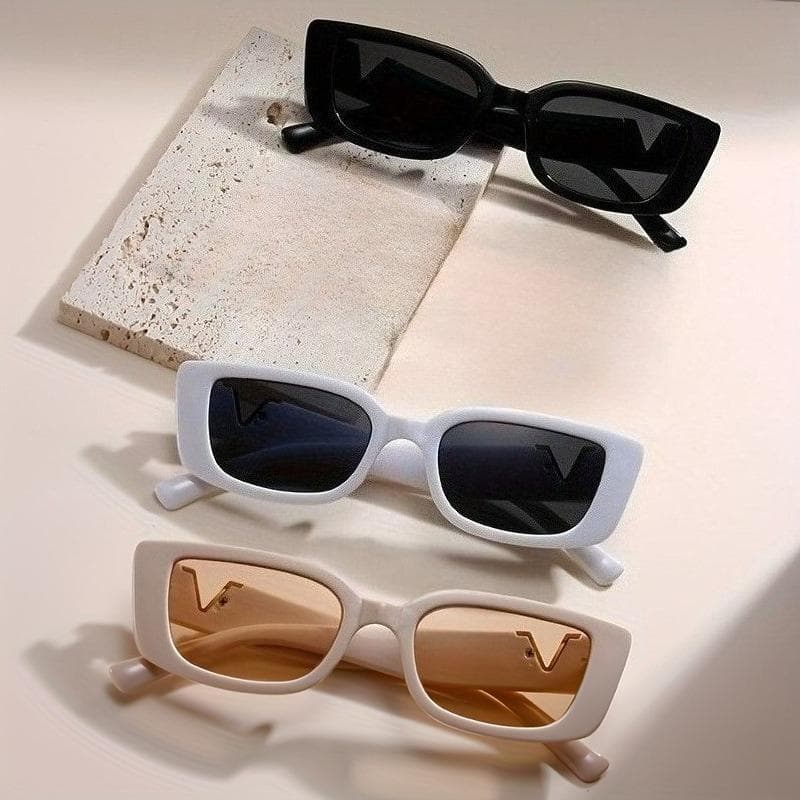 3pcs Women Cat Eye Glasses Letter V Design Small Frame Driving Glasses Fashion Decorative Eyewear