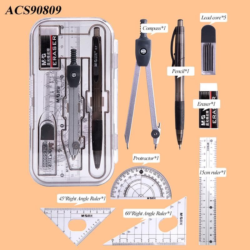 8 Pcs/Set Compass Ruler Set Protractor Drawing Triangle Eraser Compasses Set Math Students School Supplies