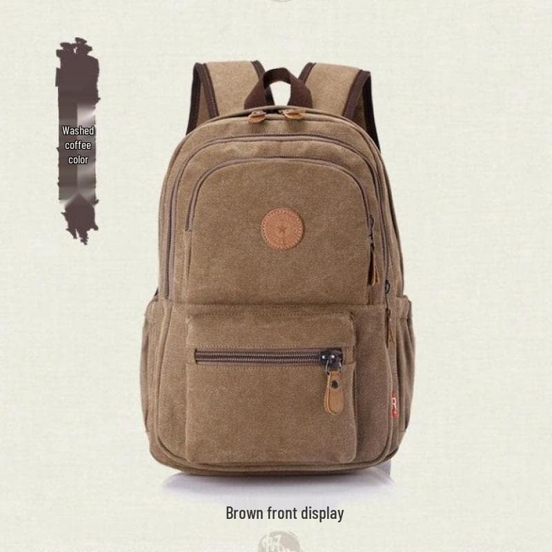 Durable Canvas Backpack - Unisex, Large Capacity, Denim Retro Style, for College Students coffee