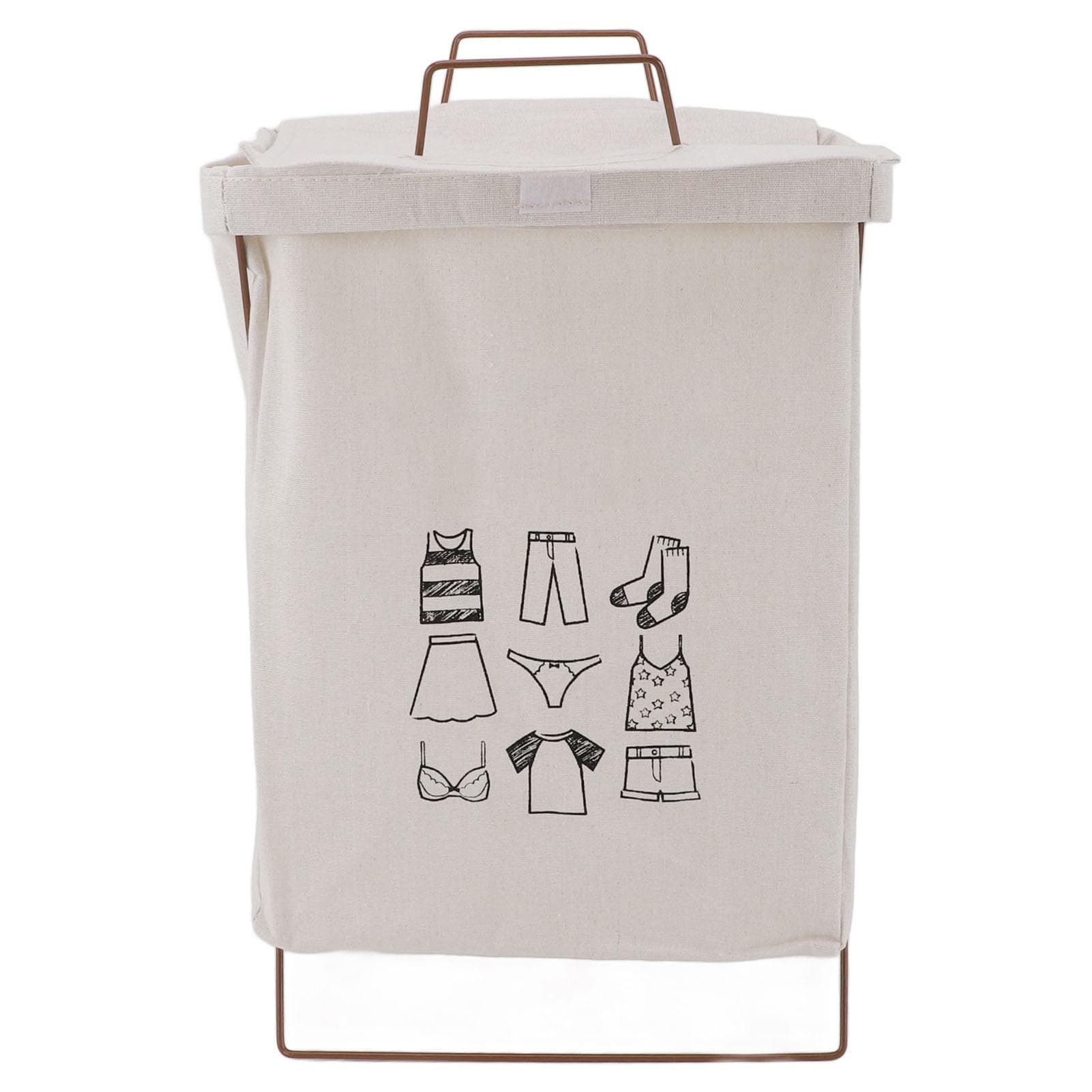 Iron Frame Folding Dirty Clothes Basket with Handles Waterproof Cotton Linen Foldable Laundry S white