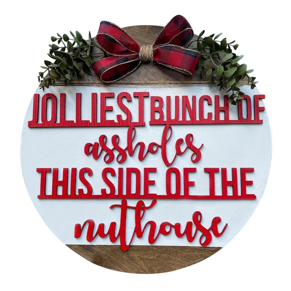 Christmas Vacation Theme Door Hanger Decoration Wood Round Wreath Xmas Front Door Decoration