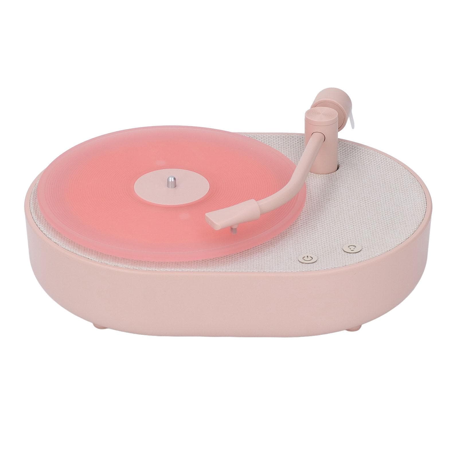 Bluetooth Speaker Record Player Shaped Bedroom Sleep Desktop Aromatherapy LED Night Light Pink pink beige