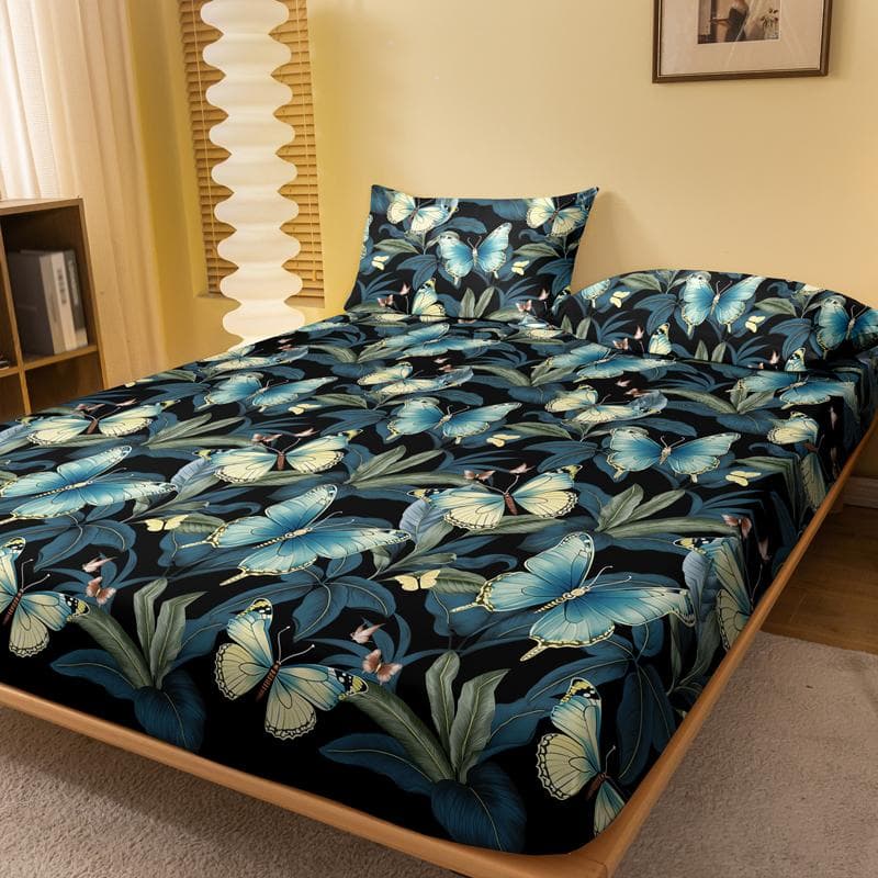 1 Simple Modern Plant Flower Butterfly Printed Matte Fitted Sheet, Bedroom Printed Bed Cover, Bedding (Excluding Pillowcases) 71x132cm